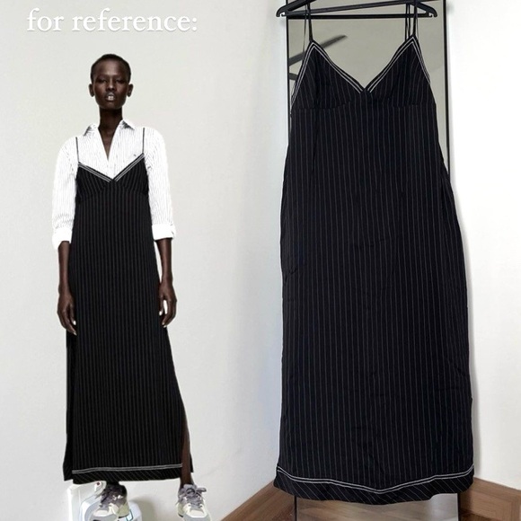 NWT ZARA LIMITED EDITION long pinstripe satin dress with leg slits - Picture 7 of 15